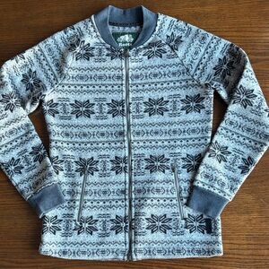 Roots grey/black snowflake pattern knit zip up soft brushed interior EUC